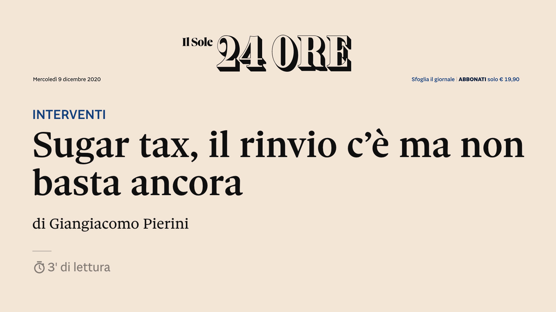 Sugar Tax Sole 24 Ore Giangiacomo Pierini