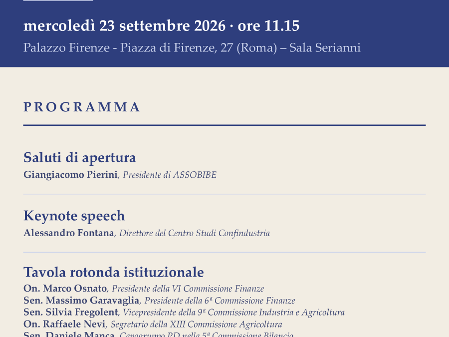Evento “Investire nella crescita: perché superare la Sugar Tax e nuove tasse” – 23 settembre 2026 – Roma